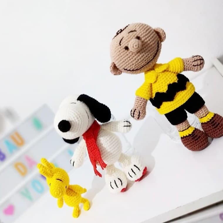 Kit Snoopy, Charlie Brown, Woodstock em Crochê Amigurumi