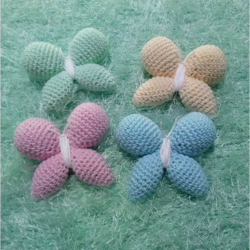 Borboleta amigurumi de crochê kit 4 unidades