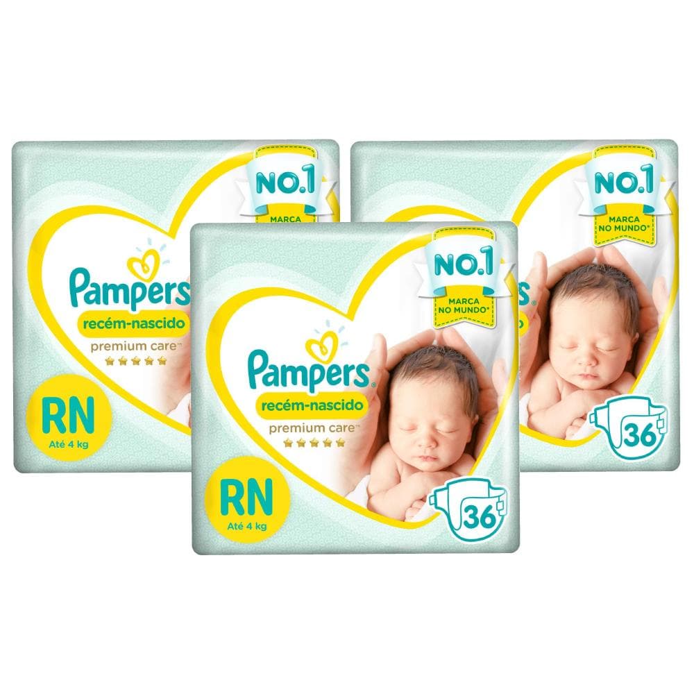 Kit Fralda Pampers Premium Care Recém Nascido com 108 unidades - 2 à 4,5Kg