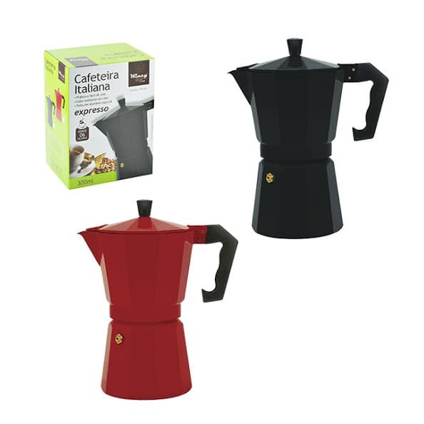 Cafeteira Italiana Expresso Para 6 Xícaras 300ml Vermelha Preto Wincy