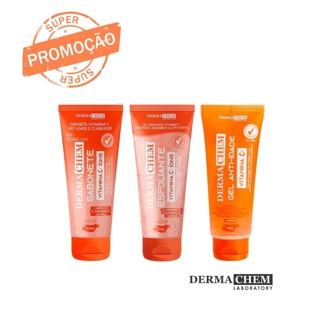 Kit Anti-Idade Vitamina C Sabonete Esfoliante Gel Dermachem C