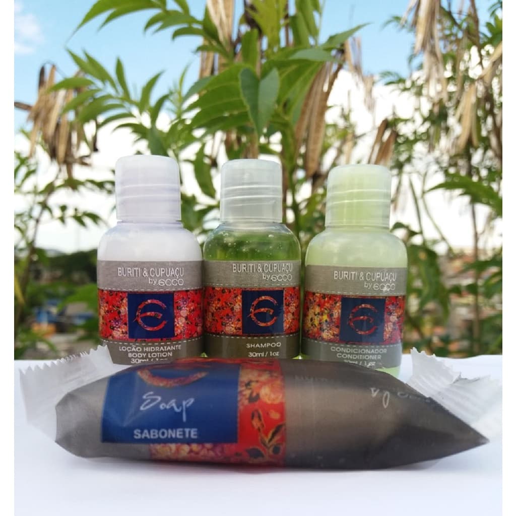 kit shampoo + condicionador + sabonete + loçao hidratante  30 ml caixa 20 un de cada Amenities mini pote hotel