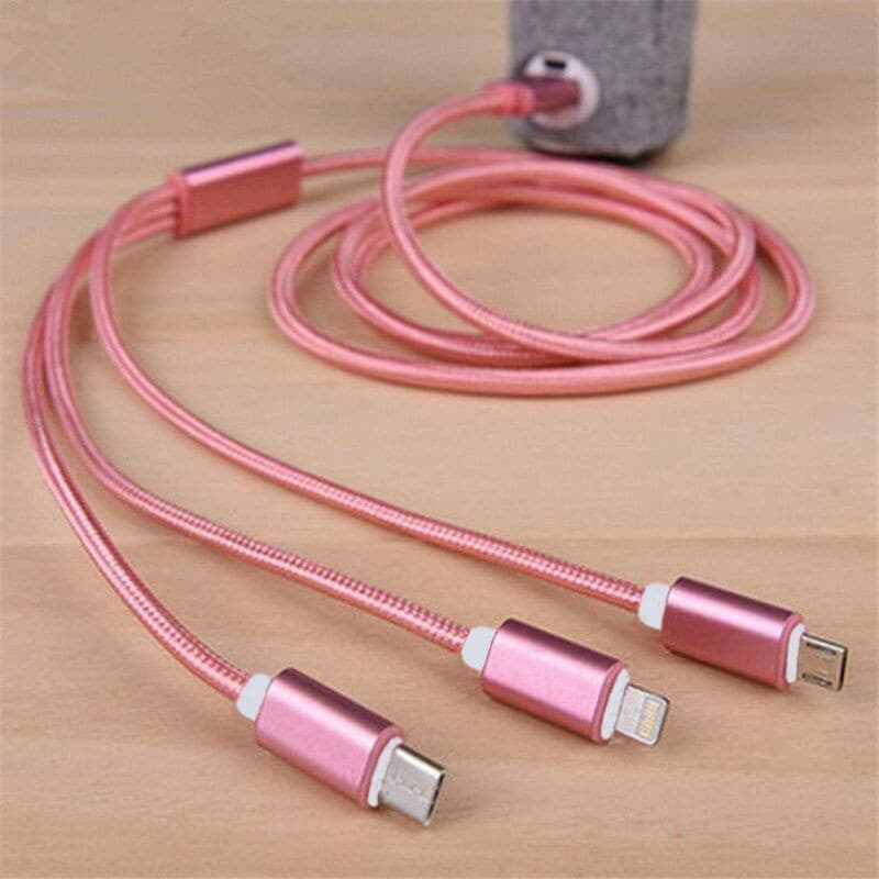 [Em estoque] cabo de carregamento rápido de náilon trançado cabo de carregamento rápido cabo de carregamento triplo 3 em 1 cabo de carregamento rápido tipo C para Android iphone C, uma variedade de cores estão disponíveis