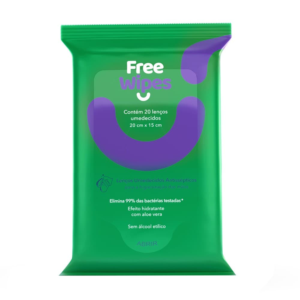 Lenço Umedecido Antisséptico Free Wipes – Limpeza e Hidratação Aloe Vera
