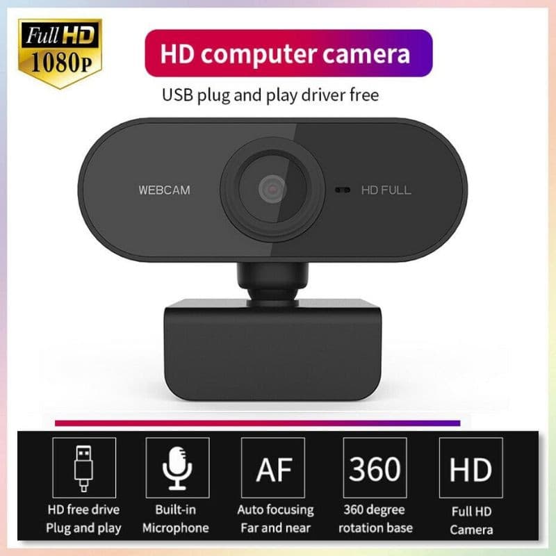 Webcam USB Full HD 1080p Camera com Microfone Embutido e Base Rotativa 360 Graus