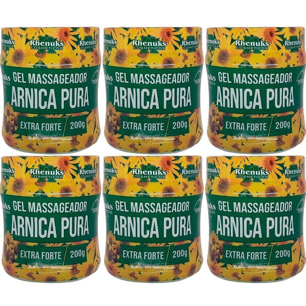 Kit 6 Gel Massageador Arnica Pura Extra Forte Pernas Coluna Peito 200g - Rhenuks
