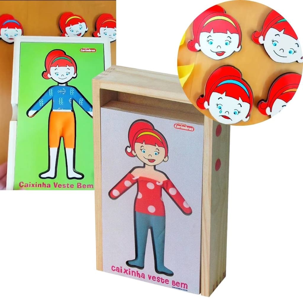 Caixinha Veste Bem Ela Brinquedo Educativo de Madeira - Brinquedo Terapeutico - Brinquedo Autismo
