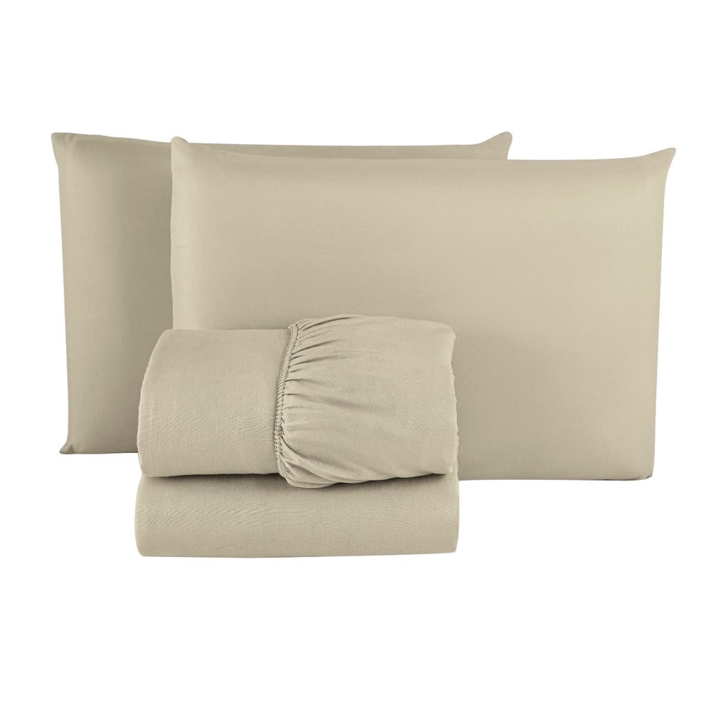 Jogo de Lençol CASAL Premium LISO 150 FIOS Microfibra 03 Peças Jogo de Cama 30CM Altura CÁQUI