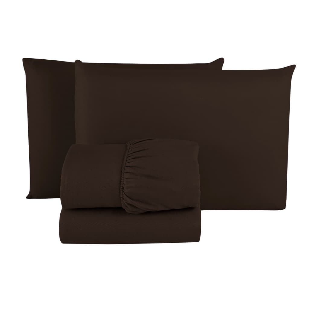 Jogo de Lençol CASAL Premium LISO 150 FIOS Microfibra 04 Peças Jogo de Cama 30CM Altura MARROM