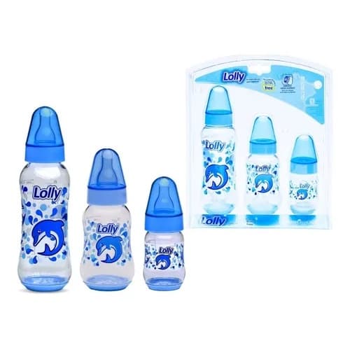 Kit 3 Mamadeira Bebê Neném Bico Silicone Menina Menino Lolly