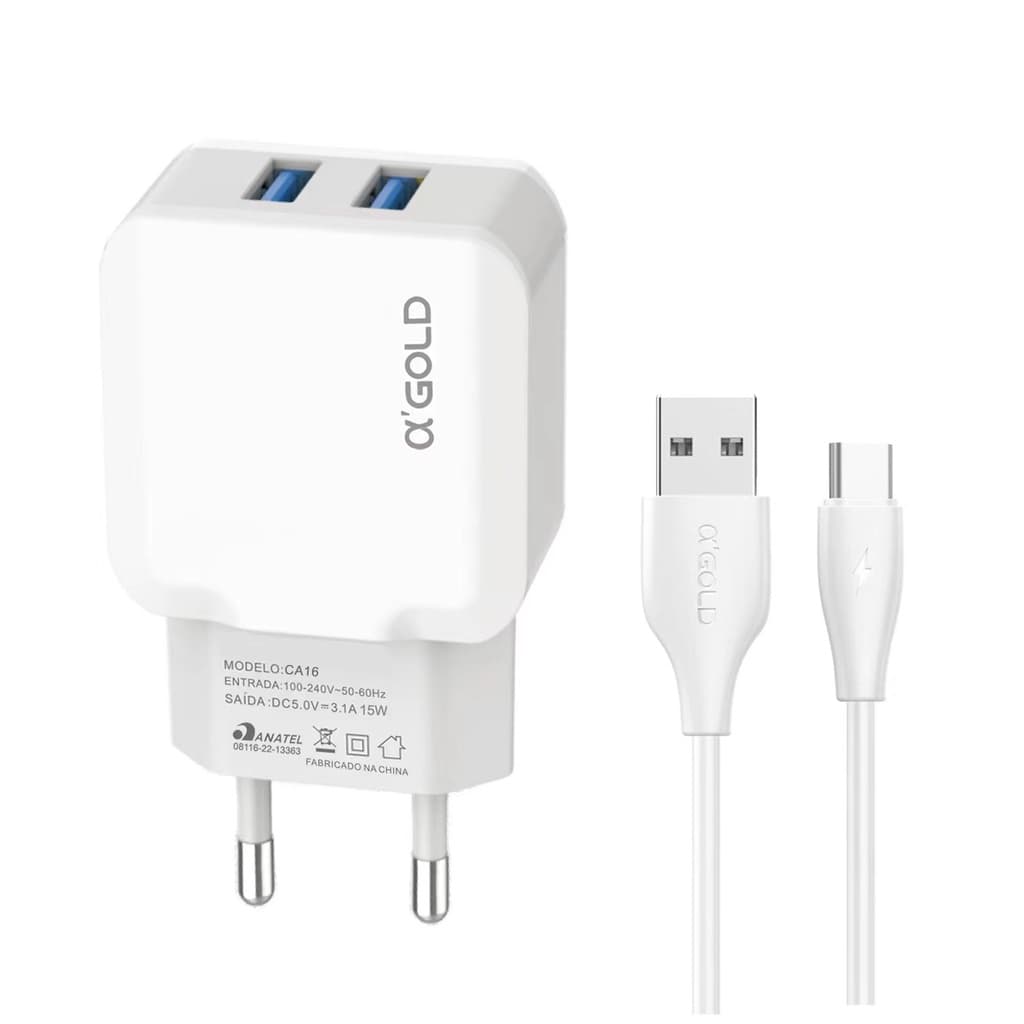 Carregador Rapido TIPO-C V8 Lightning Turbo Power Com 2 Usb 3.1A