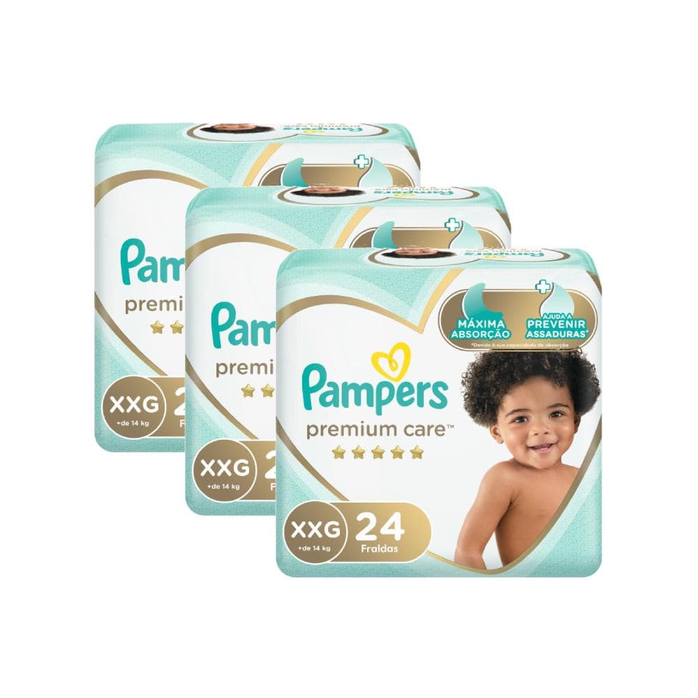 Kit Fralda Pampers Premium Care Mega Tamanho XXG com 72 unidades