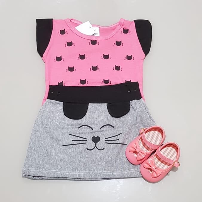 Conjunto Saia e blusa bebê Malha Gatinho Feminino Estilo Conjunto Infantil Gatinha baby menina Roupa de Bebê menina