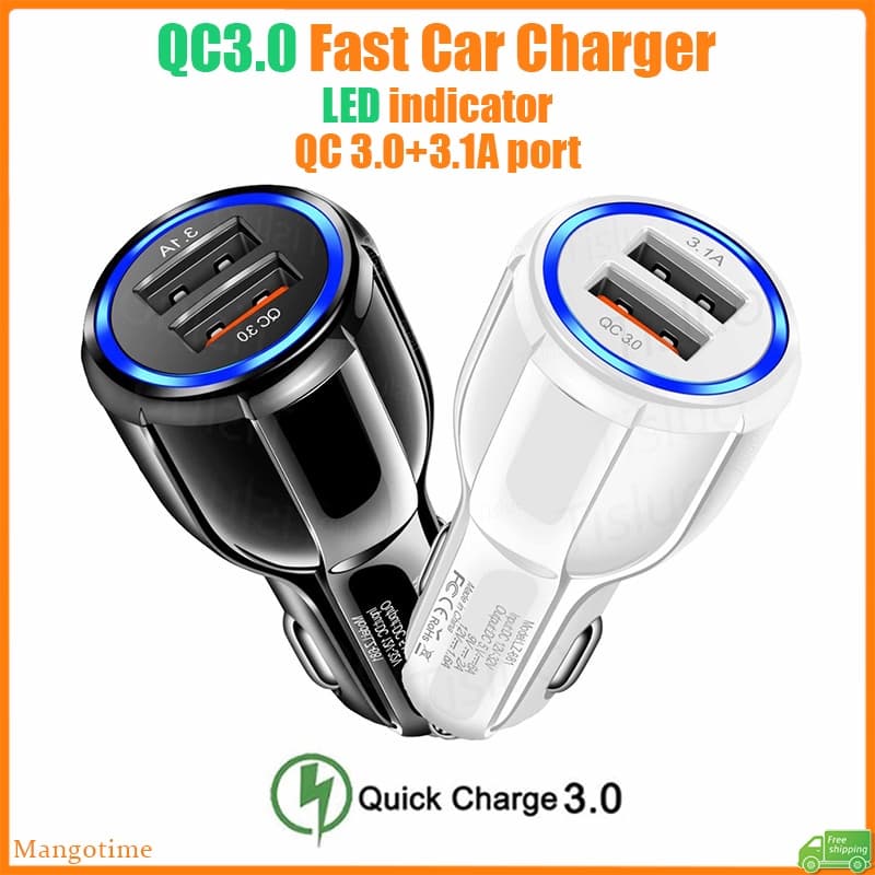 Carregador Rápido Para Carro QC 3.0 2 Portas USB 12V 24V 3.1A Adaptador De Telefone Celular