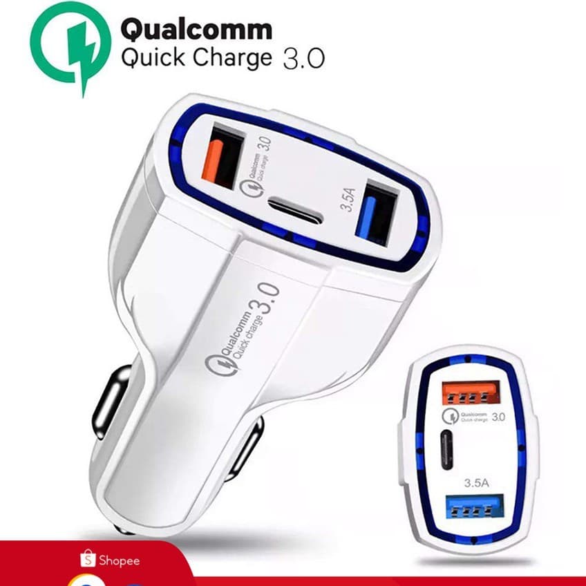 QC 3.0 USB C Carregador De Carro 3 Portas Carga Rápida 3.0 Rápido Para Adaptador De Carregamento De Telefone iPhone Xiao