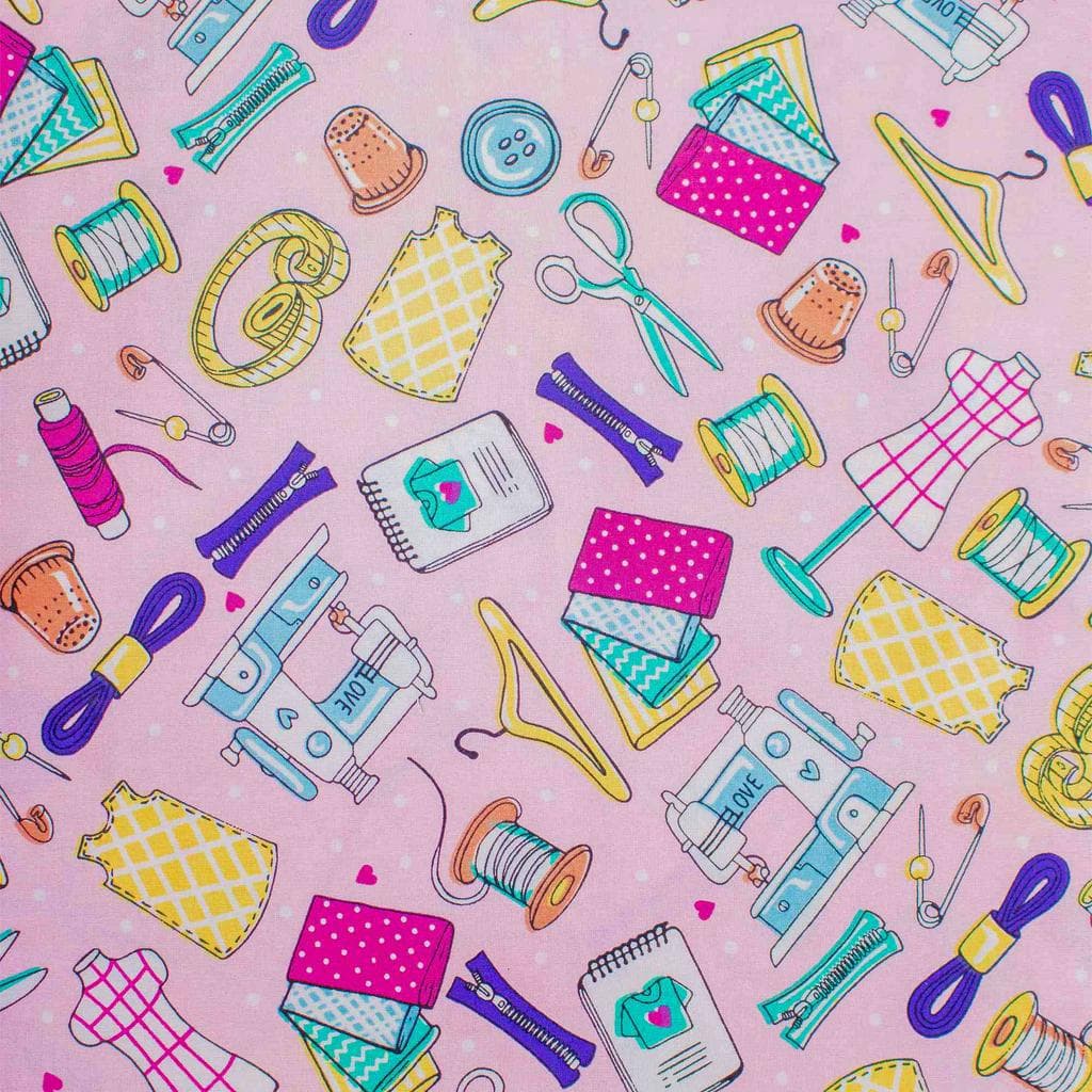 Tecido Tricolini Estampado Objetos de Costura 1m x 1,50m Artesanato Patchwork	