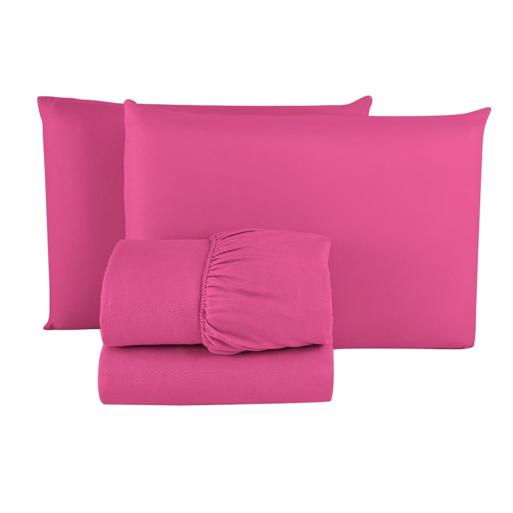 Kit 5 Jogo de Lençol Casal Microfibra PREMIUM 03 Peças Jogo de Cama Box 30CM Altura TODOS PINK