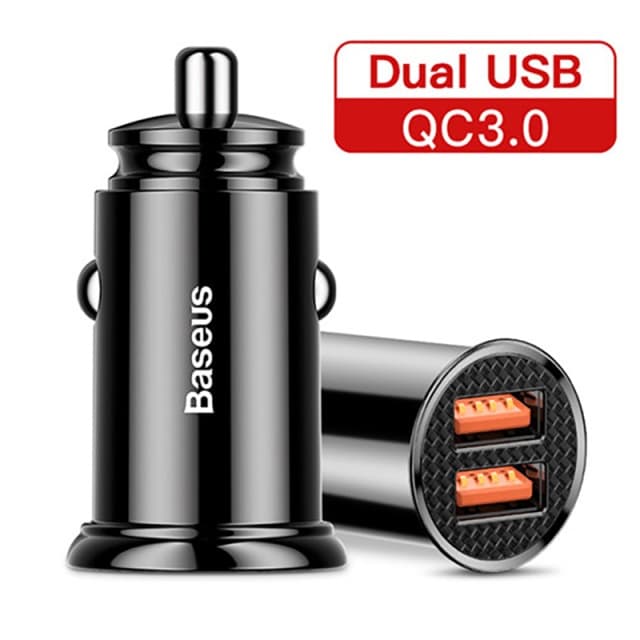 Carregador Veicular Baseus Turbo 30w Dual Usb Quick Charge 3.0 12/24v - Preto