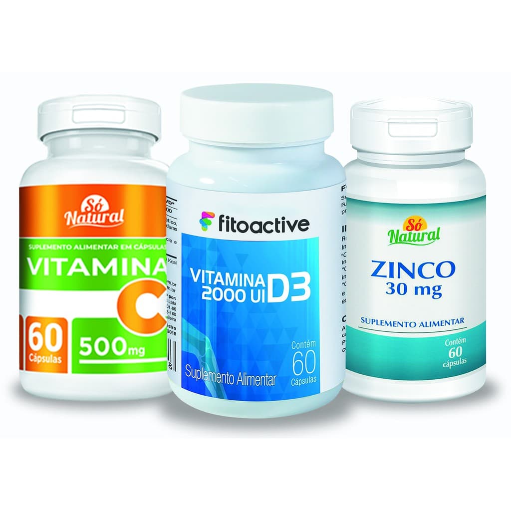 Kit Vitamina D3 2000 UI, Vitamina C 500 mg com Zinco 30 mg 60 cápsulas