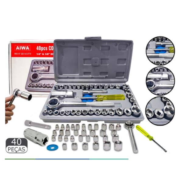 Kit Chaves Jogo Catraca Reversivel Soquetes 40 Pecas Com Chave Vela 21mm Maleta