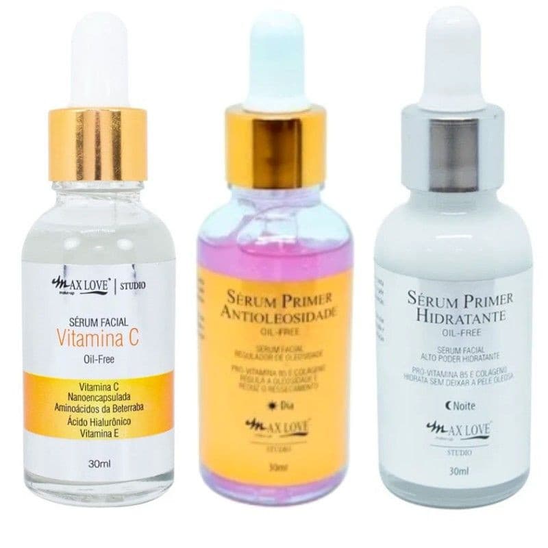 Kit 3 Sérum Facial Max Love Sérum Facial Vitamina C + Antioleosidade Dia + Hidratante Noite
