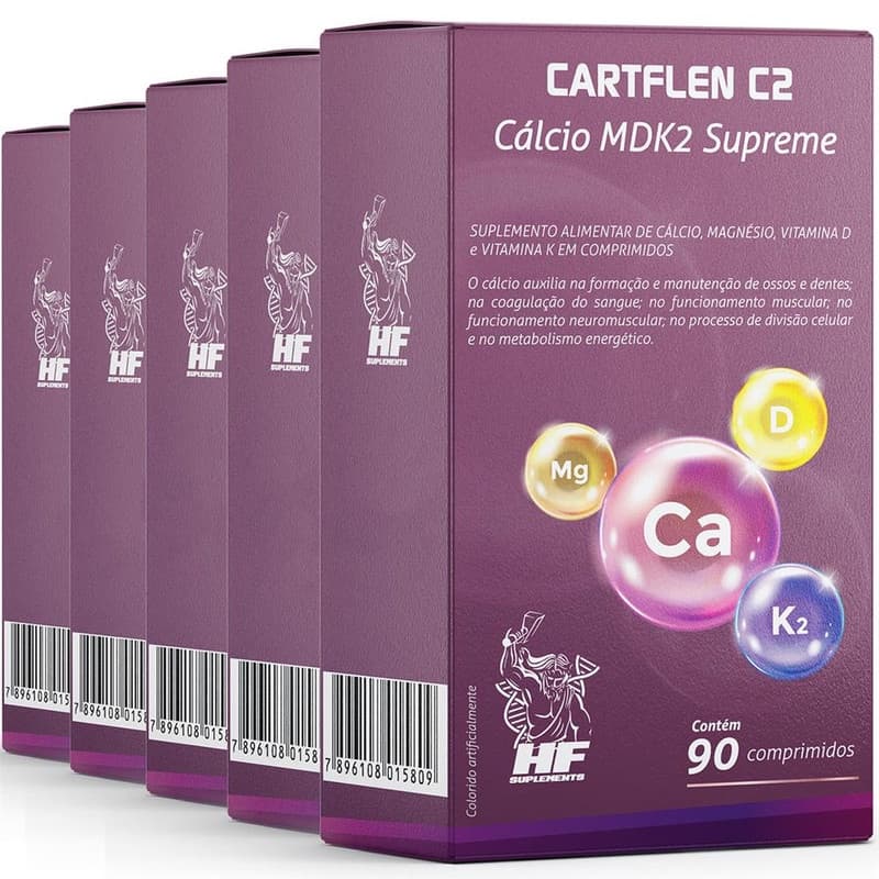 5X CARTFLEN C2 CÁLCIO MDK2 SUPREME VITAMINA D E VITAMINA K2 90 COMPRIMIDOS