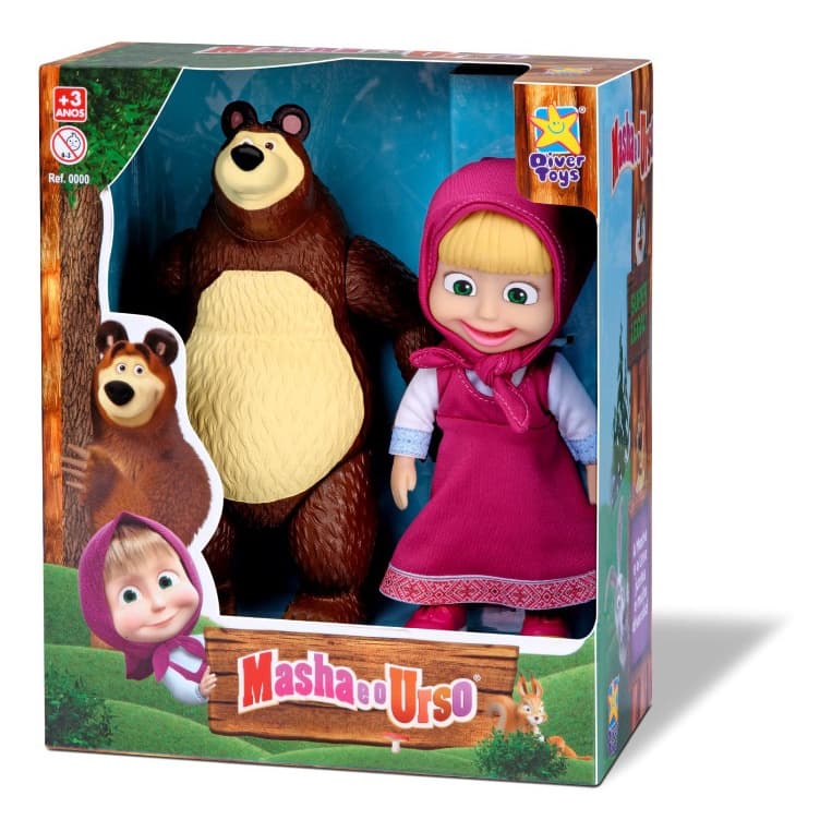 Kit bonecos da Masha e do Urso todo em Vinil Macio e Articulados Divertoys