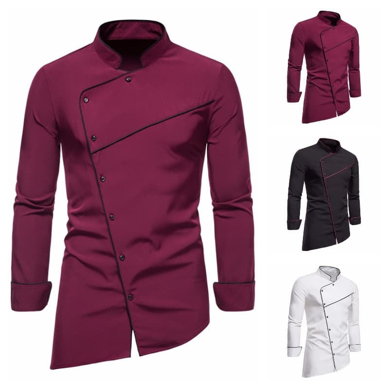 Camisa Social Masculina Slim Fit Manga Longa De Vários Botão E Assimétrico Uniforme Casual Festa Trabalho