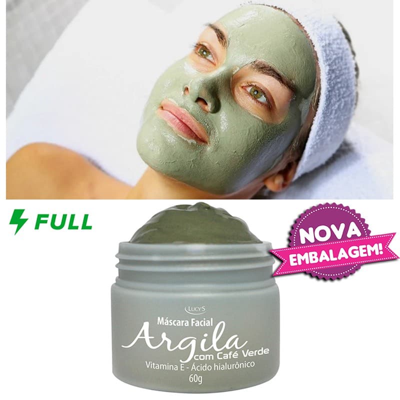 Máscara Facial ARGILA com Café VERDE 60g (Firma a Pele, Antioxidante,  Anti-idade, ,acne Vitamina E - Ácido Hialurônico