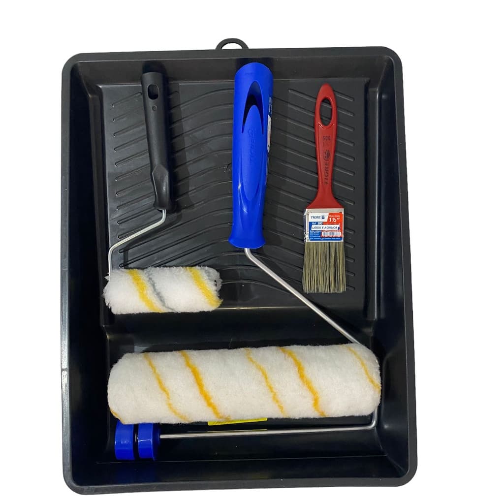 Kit Pintura De Parede Rolo Lã Não Respinga Tinta Com Pincel Completo
