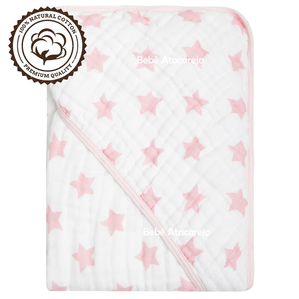 Toalha De Fralda Soft Bebê Recém Nascido Com Capuz Estampada