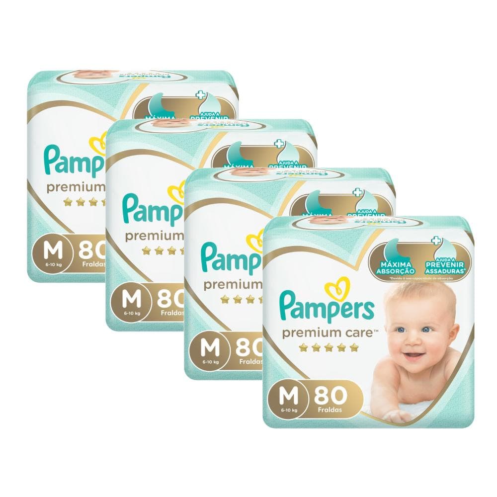 Kit Fralda Pampers Premium Care Jumbo Tamanho M com 320 unidades