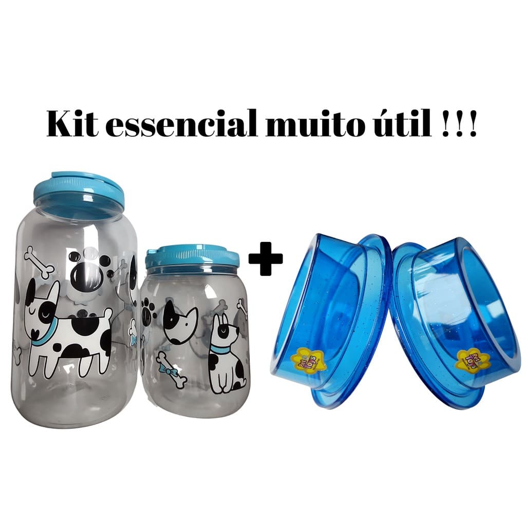 KIT Pote Porta Ração 3.6 + Porta Petisco 1.7 + Comedouros, Cachorros  Cães Gato gatos Com Alça - Para Armazenar Ração