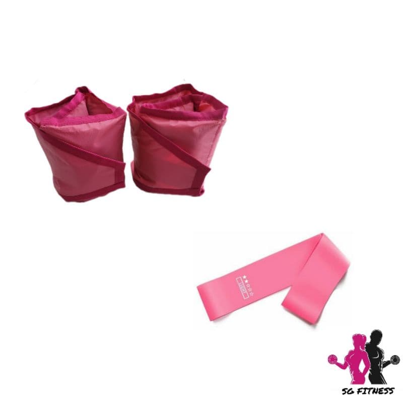 Kit Treino Pernas Completo Par Caneleiras 1 Kg Rosa + Elástico Theraband Exercícios Funcionais