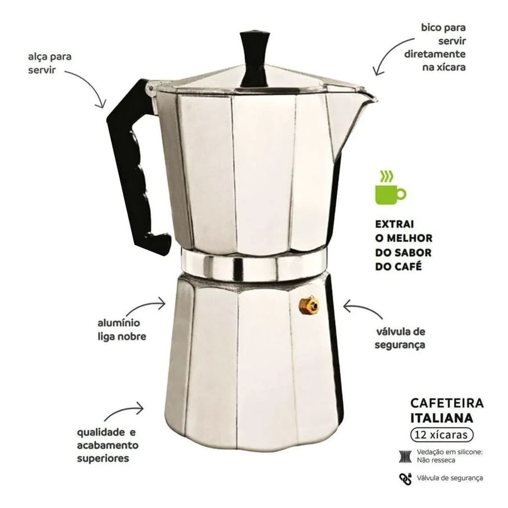 Cafeteira Expresso Italiana Alumínio 6 Xícaras 250ml Kehome