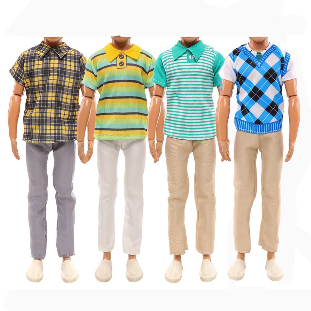 4 Conjuntos Boneca Outfit Roupas Handmade T-shirt + Calças, Hoodie + Shorts Adequado para 30 cm Boneca Masculina Moda Daily Casual Vestuário Toy