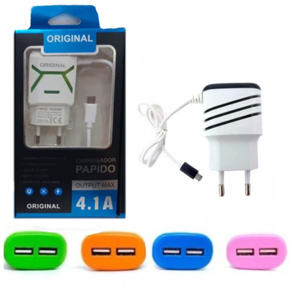 Carregador Turbo Celular Ultra rápido V8 2 Entradas Android