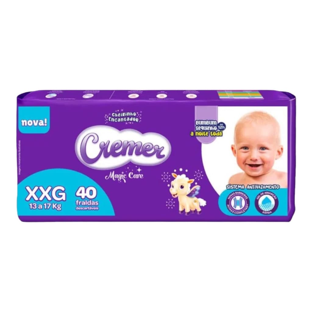 Fralda Descartável Infantil Bebê Cremer Magic Care Tamanho XXG  de 13 a 17kg com  40 Unidades