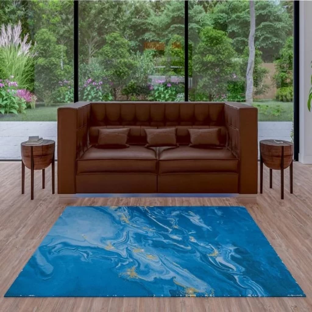 Tapete de Sala Emborrachado Arte Blue 118x70 Base Antiderrapante