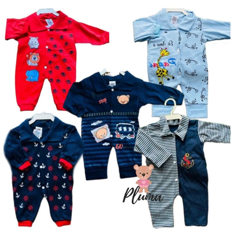 Kit 5 Macacões Bebê Enxoval Bebê cores e modelos variados 0 a 3 Meses 100% Algodão