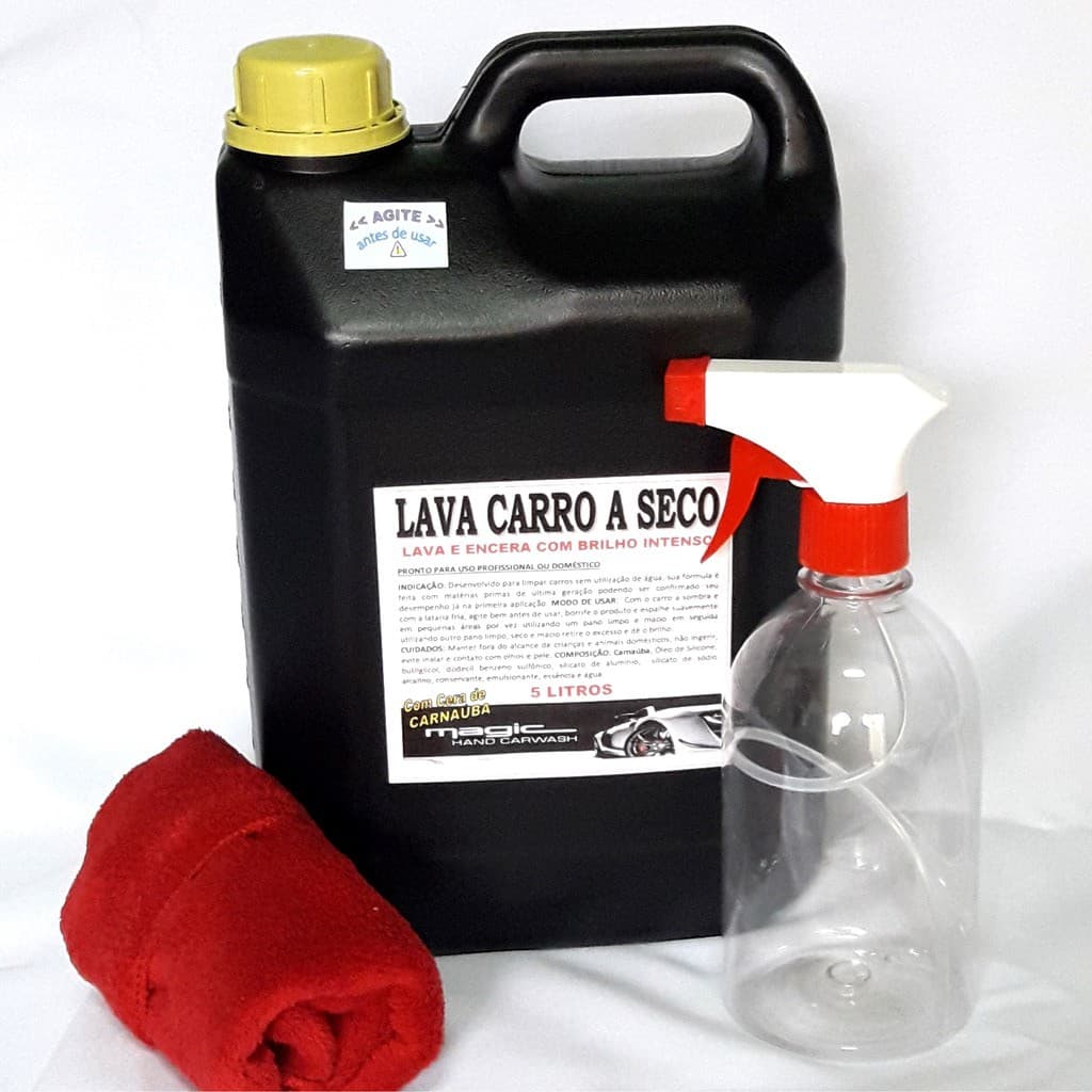 Kit LAVA SECO Lavagem Carro A Seco COM Cera Carnaúba Alto Brilho BORRIFADOR SPRAY Pano Microfibra