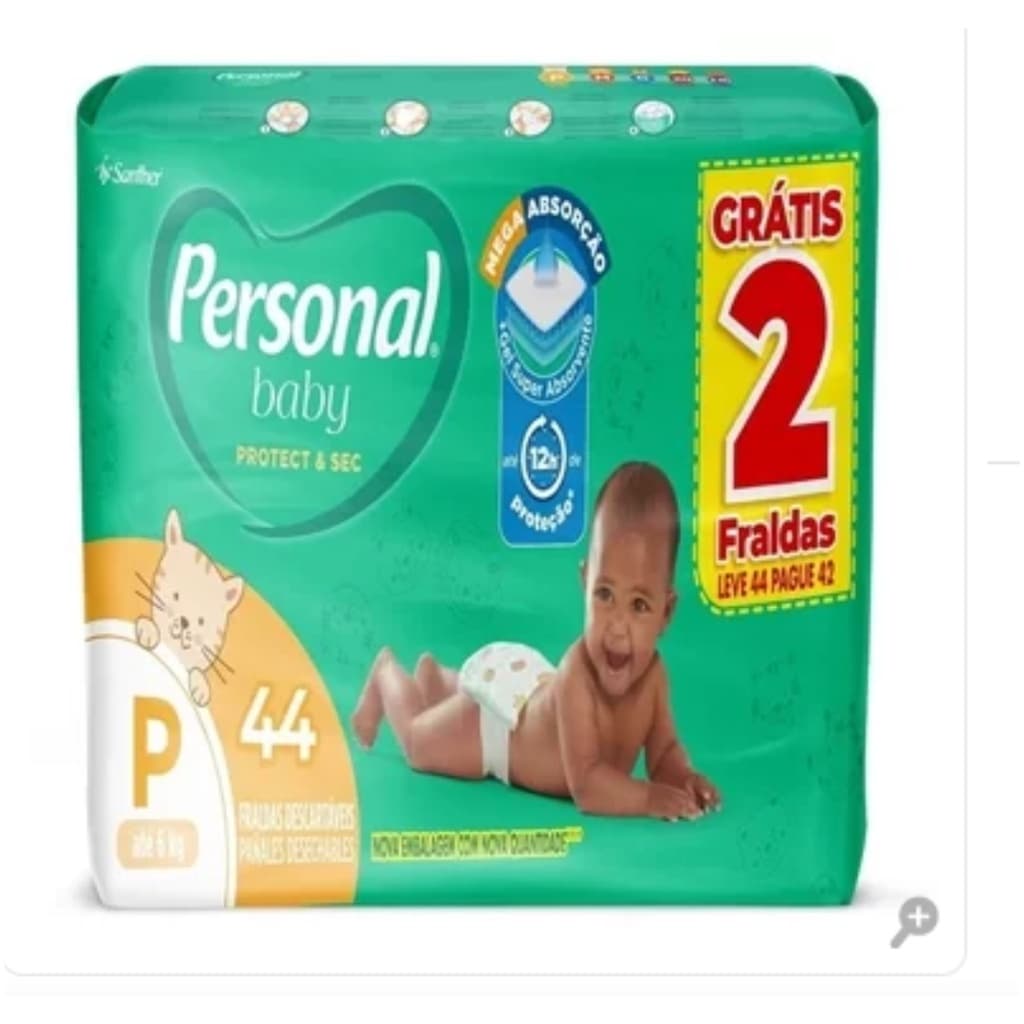 Fralda Descartável na Promoção Personal Baby Protect & Sec - Tam P - 44 Unidades