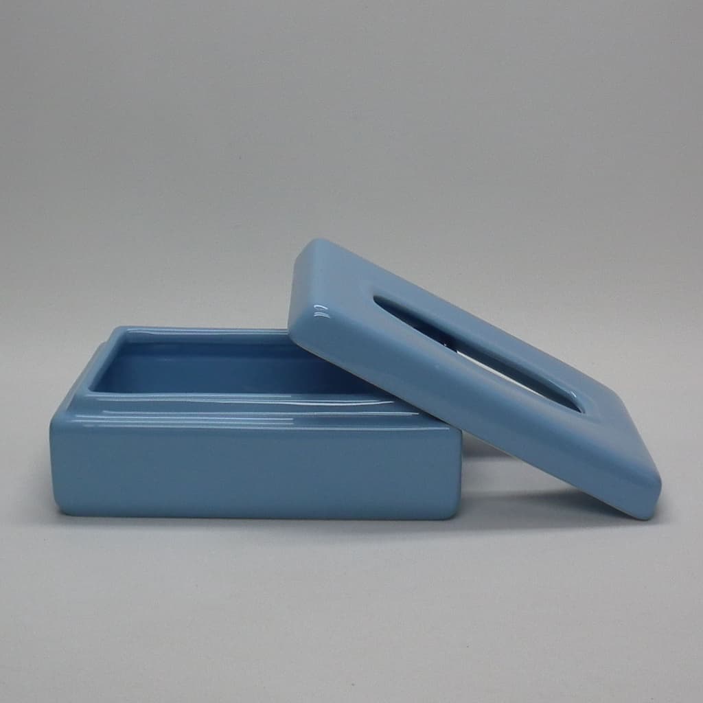 Caixa Porta Lenço Umedecido Cerâmica para Kit Higiene  Bebê ou Banheiro Cor Azul Bebe