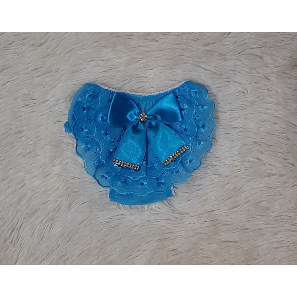 Calcinha Bunda Rica ou Tapa Fralda Azul Bordado Inglês e Laço Bebê. Calcinha que Deixa o Bumbum da Bebe Bem Fofo!