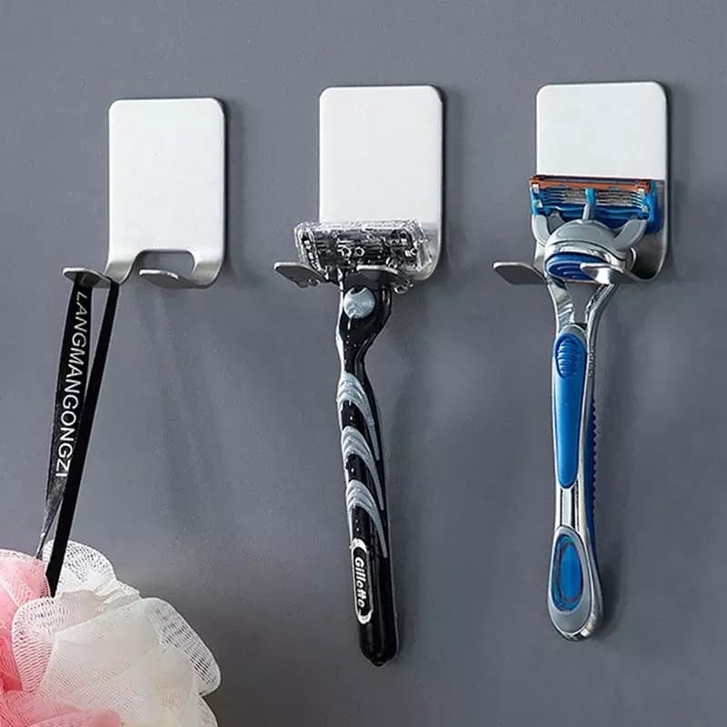 Suporte Barbeador Lâmina de Barbear Gancho de Parede Multiuso Banheiro Lavanderia Inox Cabide Adesivo Para Toalha Gillette Pendurar Bolsas e Utensílios