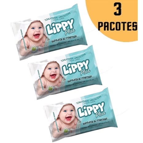 Kit 3 Un Toalhinhas Umedecidas Lippy Plus 150 Unidades - Lenços Umedecidos