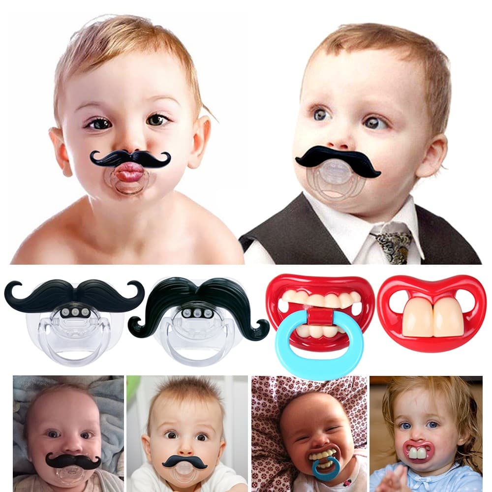Chupeta de Silicone Divertida Engraçada Bebê Bigode Sorriso Dentão