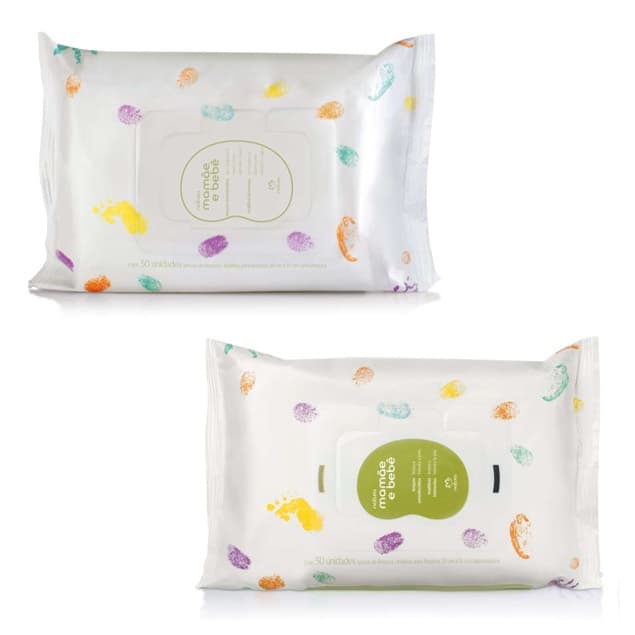 (Kit 2 unid.) Lenços Umedecidos Mamãe e Bebê Natura: Com Fragrância ou Sem Fragrância