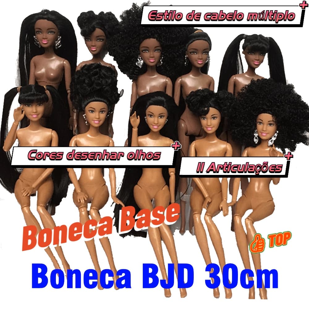 Boneca BJD negra 30cm 12 Articulado Estilo De Cabelo Diferente Brinquedo De Menina