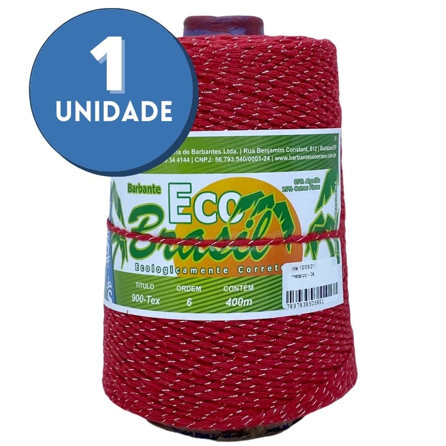 Barbante Eco Brasil Brilho Metalico Fio n°6 Ouro e Prata 400mts Soberano para Crochê, Tricô e Artesanato